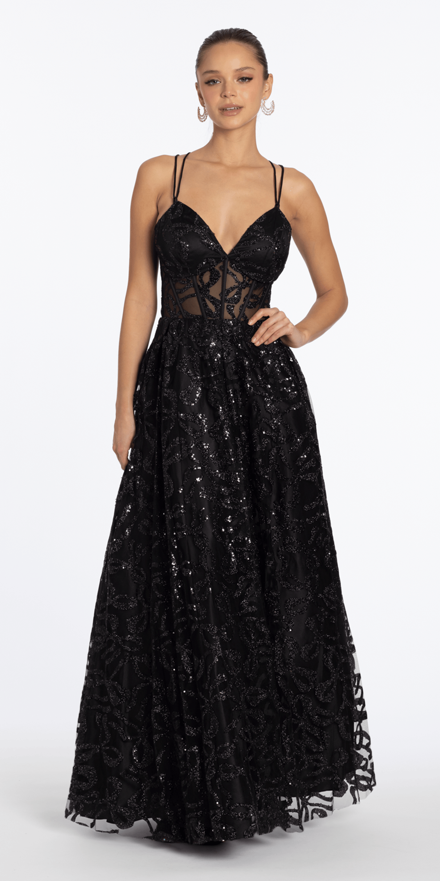 Glitter Illusion Sweetheart Corset Ballgown with Pockets - Camille La Vie