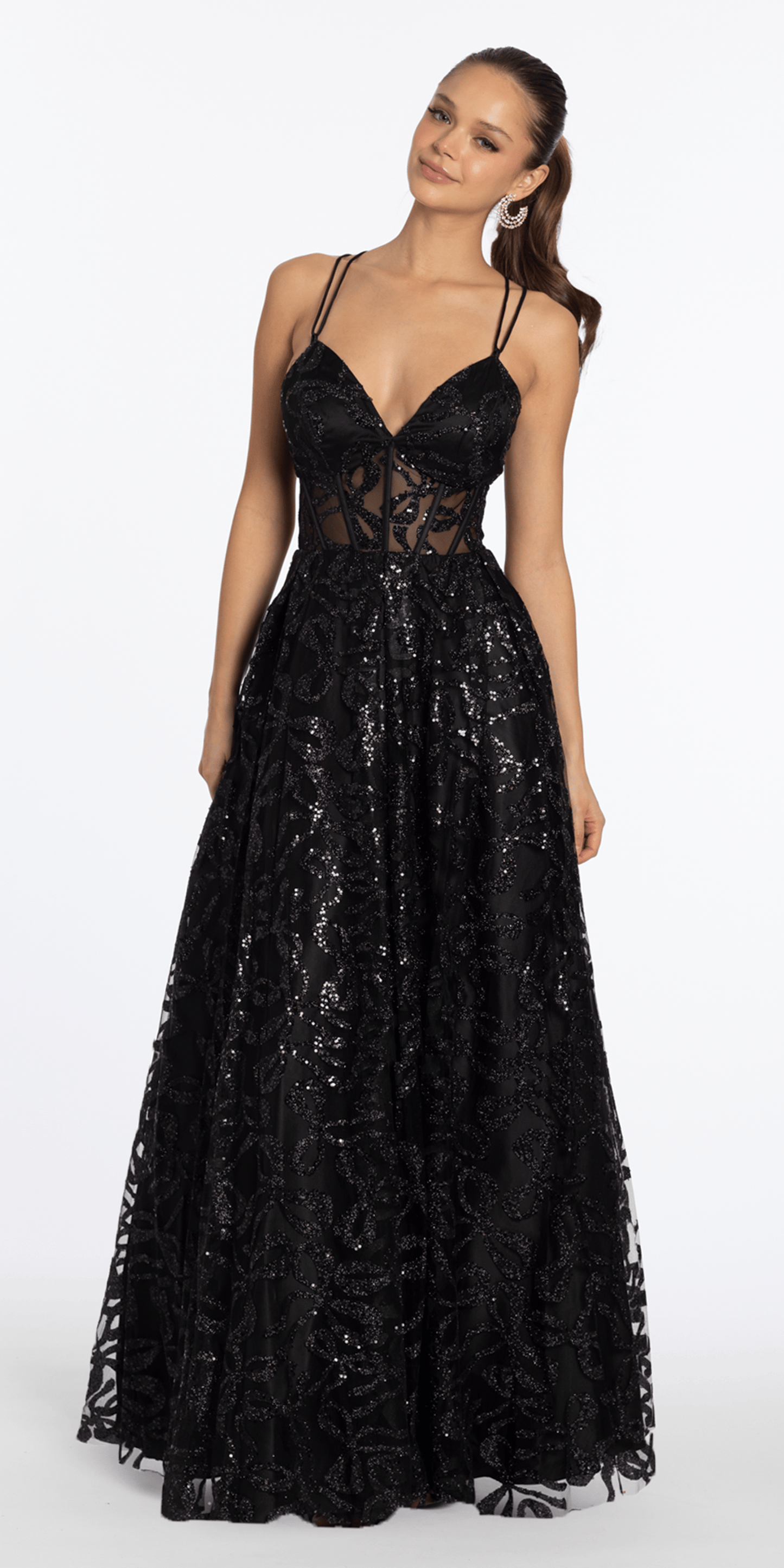 Glitter Illusion Sweetheart Corset Ballgown with Pockets - Camille La Vie