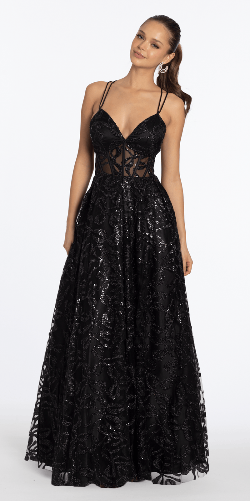 Glitter Illusion Sweetheart Corset Ballgown with Pockets - Camille La Vie