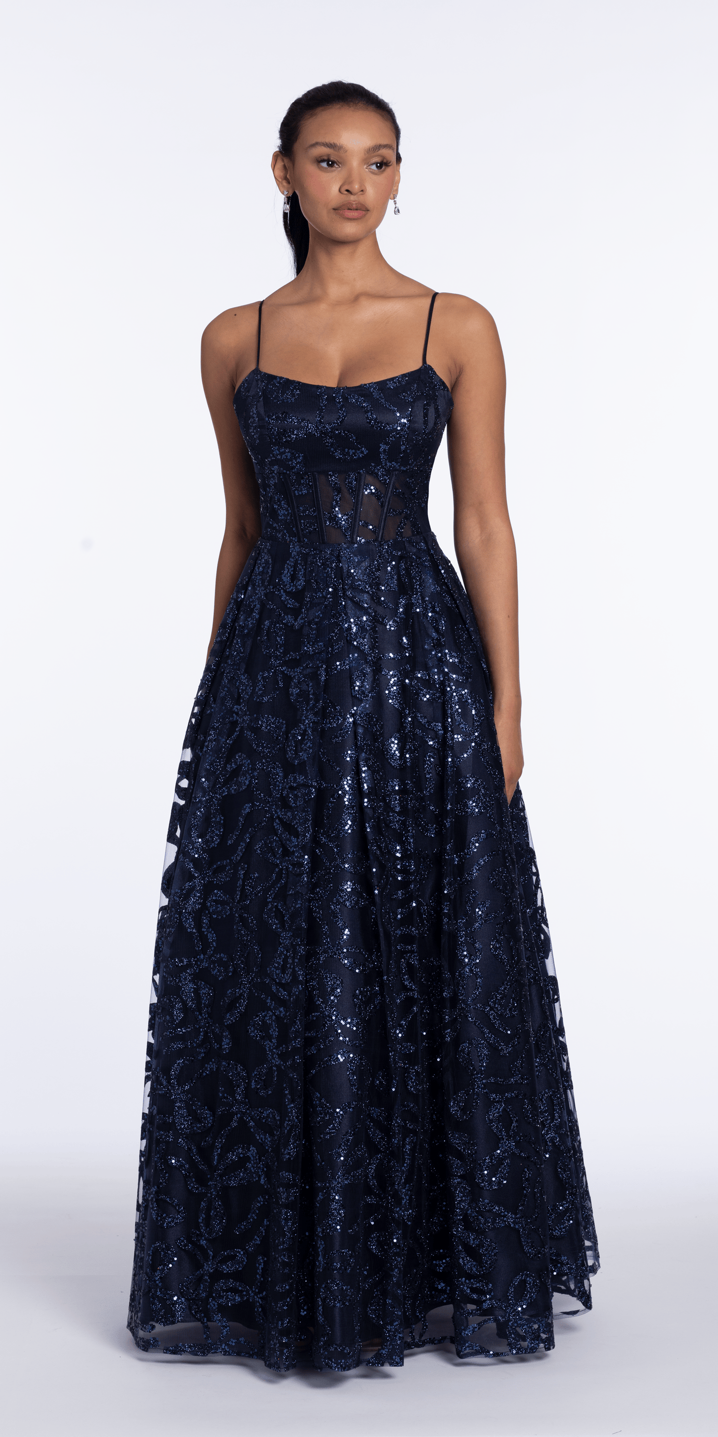 Ribbon Sequin Square Neck Corset Ballgown - Camille La Vie