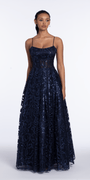 Ribbon Sequin Square Neck Corset Ballgown - Camille La Vie