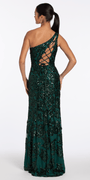 Sequin One Shoulder Lace Up Back Column Dress - Camille La Vie