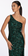 Sequin One Shoulder Lace Up Back Column Dress - Camille La Vie