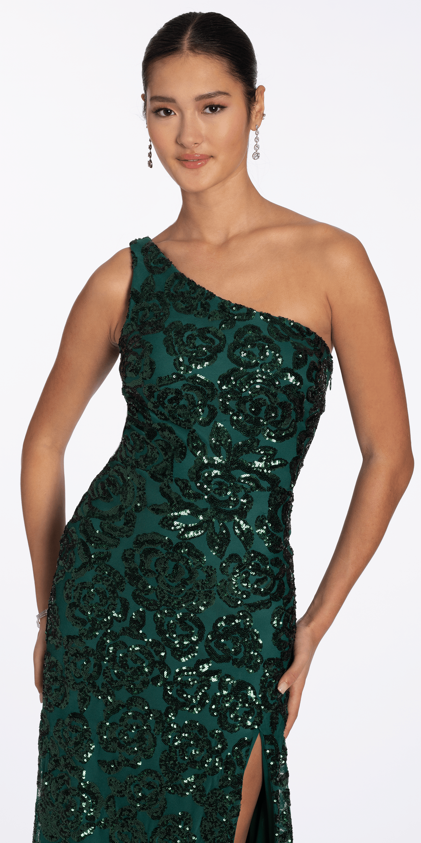 Sequin One Shoulder Lace Up Back Column Dress - Camille La Vie