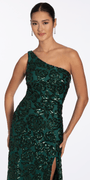 Sequin One Shoulder Lace Up Back Column Dress - Camille La Vie