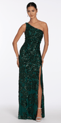 Sequin One Shoulder Lace Up Back Column Dress - Camille La Vie