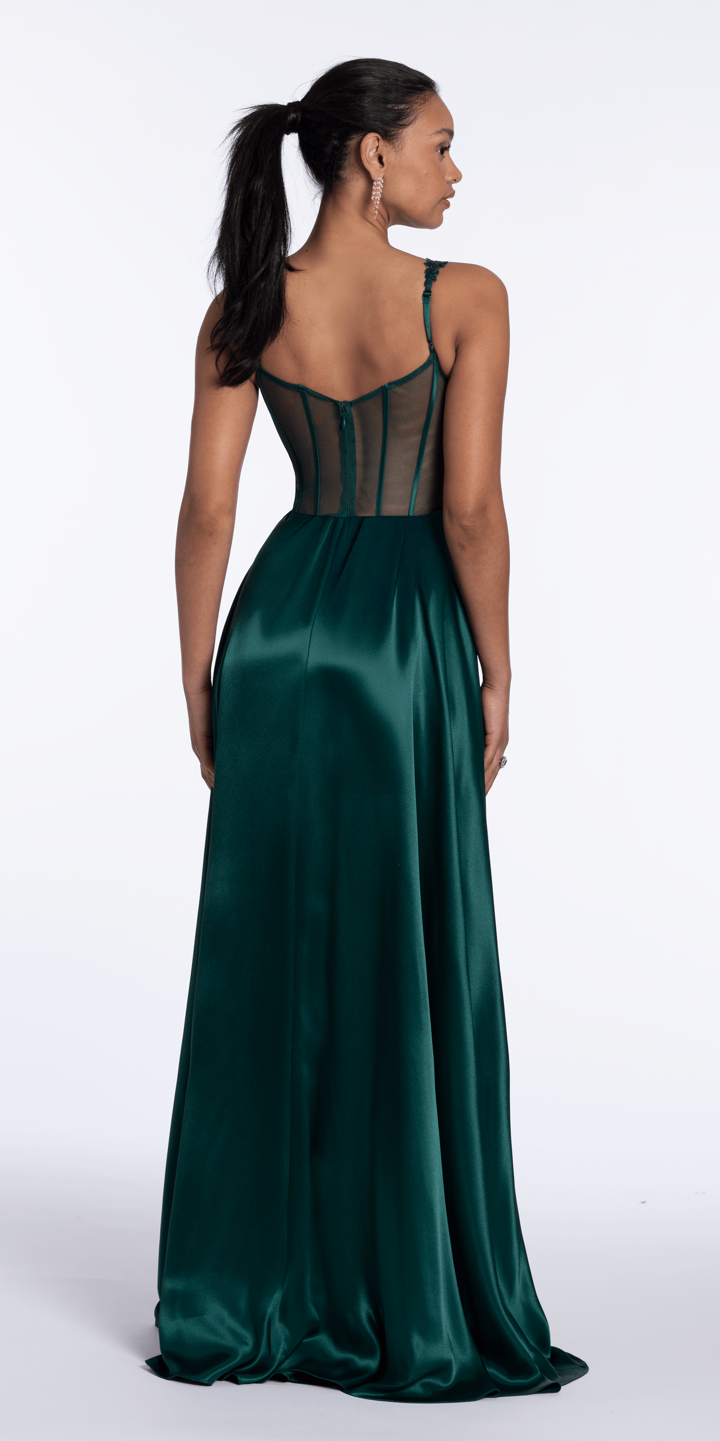 hunter-green/size/4/Camille La Vie/Satin Sequin Sweetheart Corset A Line Dress/back 1