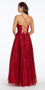 Strappy Back Pinched Sweetheart Glitter Mesh Ballgown with Pockets - Camille La Vie