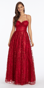 Strappy Back Pinched Sweetheart Glitter Mesh Ballgown with Pockets - Camille La Vie