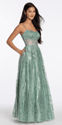 Scoop Neck Glitter Illusion Corset A Line Dress with Pockets - Camille La Vie