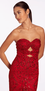 Sweetheart Glitter Mesh Mermaid Dress with Peek-a-Boo Bodice - Camille La Vie