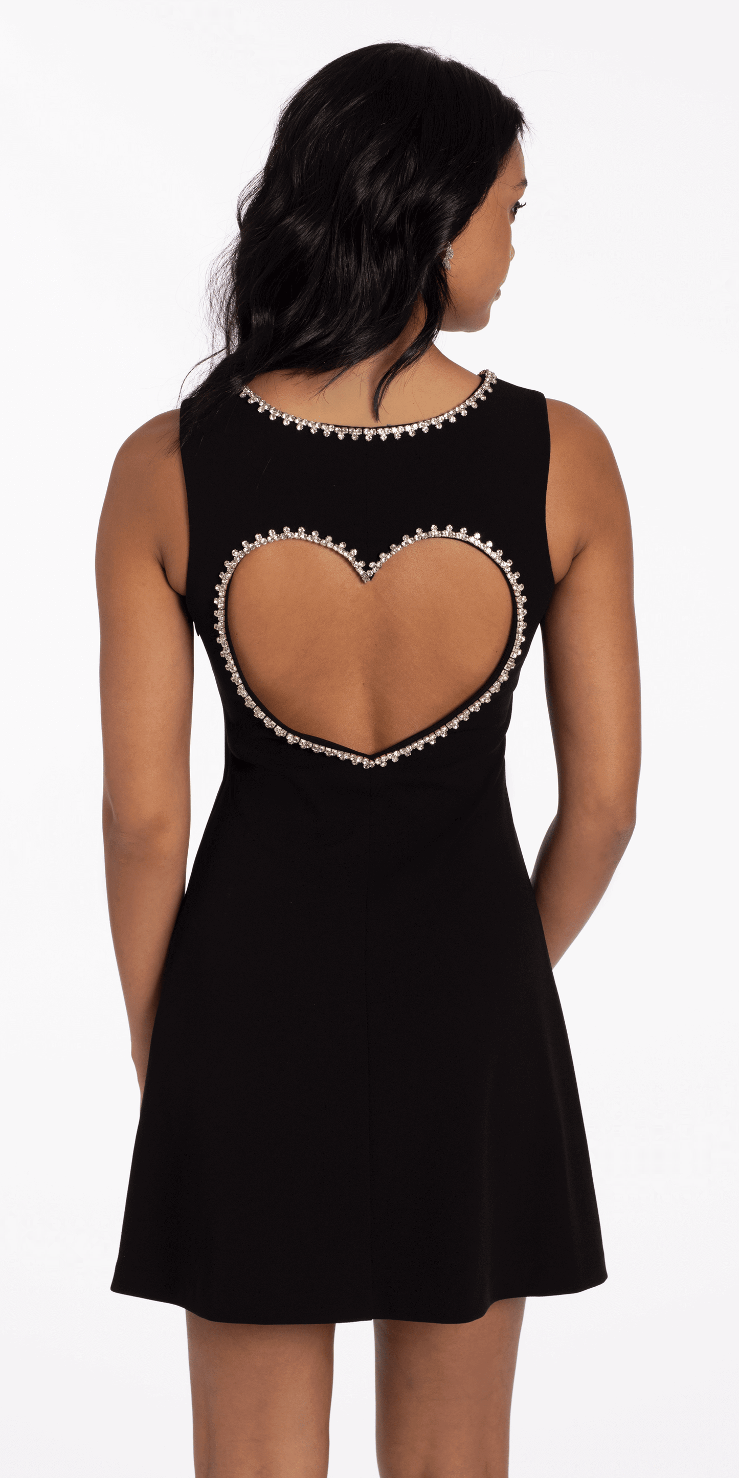 Rhinestone Open Heart Back Scuba Skater Dress - Camille La Vie