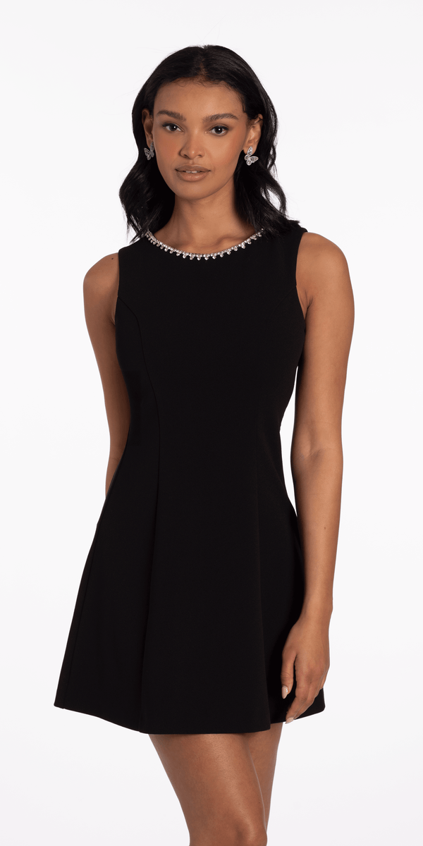 Rhinestone Open Heart Back Scuba Skater Dress - Camille La Vie
