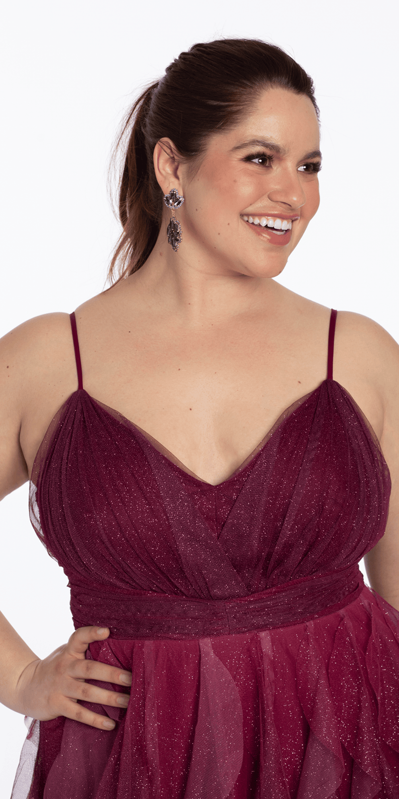 Ombre Glitter Mesh V Neck Ballgown with Tendrils - Camille La Vie