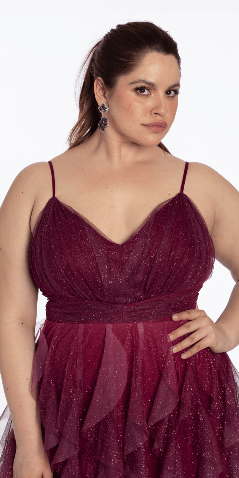 Ombre Glitter Mesh V Neck Ballgown with Tendrils - Camille La Vie