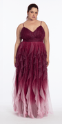 Ombre Glitter Mesh V Neck Ballgown with Tendrils - Camille La Vie