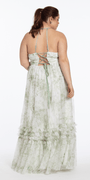 Floral Mesh Strappy Back Halter A Line Dress with Ruffle Tiered Hem - Camille La Vie