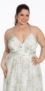 Floral Mesh Strappy Back Halter A Line Dress with Ruffle Tiered Hem - Camille La Vie