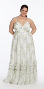 Floral Mesh Strappy Back Halter A Line Dress with Ruffle Tiered Hem - Camille La Vie