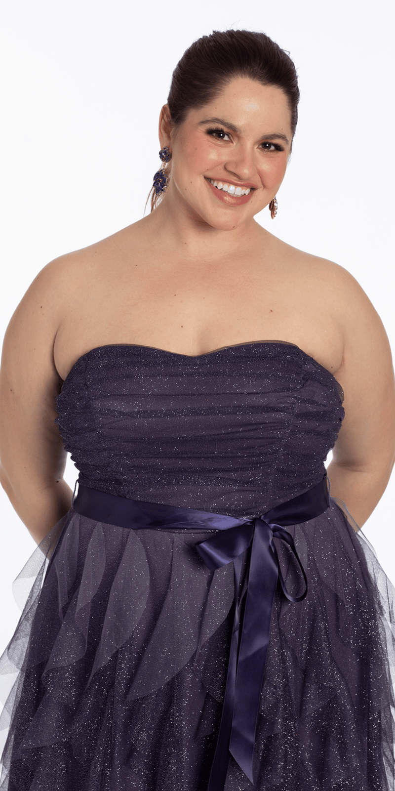 Pleated Strapless Ombre Glitter Mesh A Line Dress - Camille La Vie