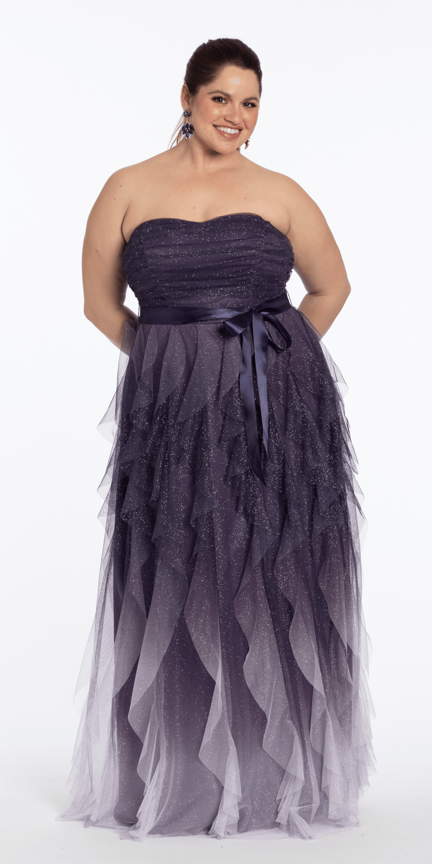 Pleated Strapless Ombre Glitter Mesh A Line Dress - Camille La Vie