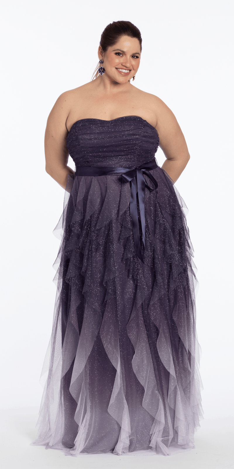 Pleated Strapless Ombre Glitter Mesh A Line Dress - Camille La Vie