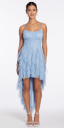 periwinkle/size/s/missy/Camille La Vie/Scoop Neck Glitter Mesh Lace Up Back High-Low Dress/front