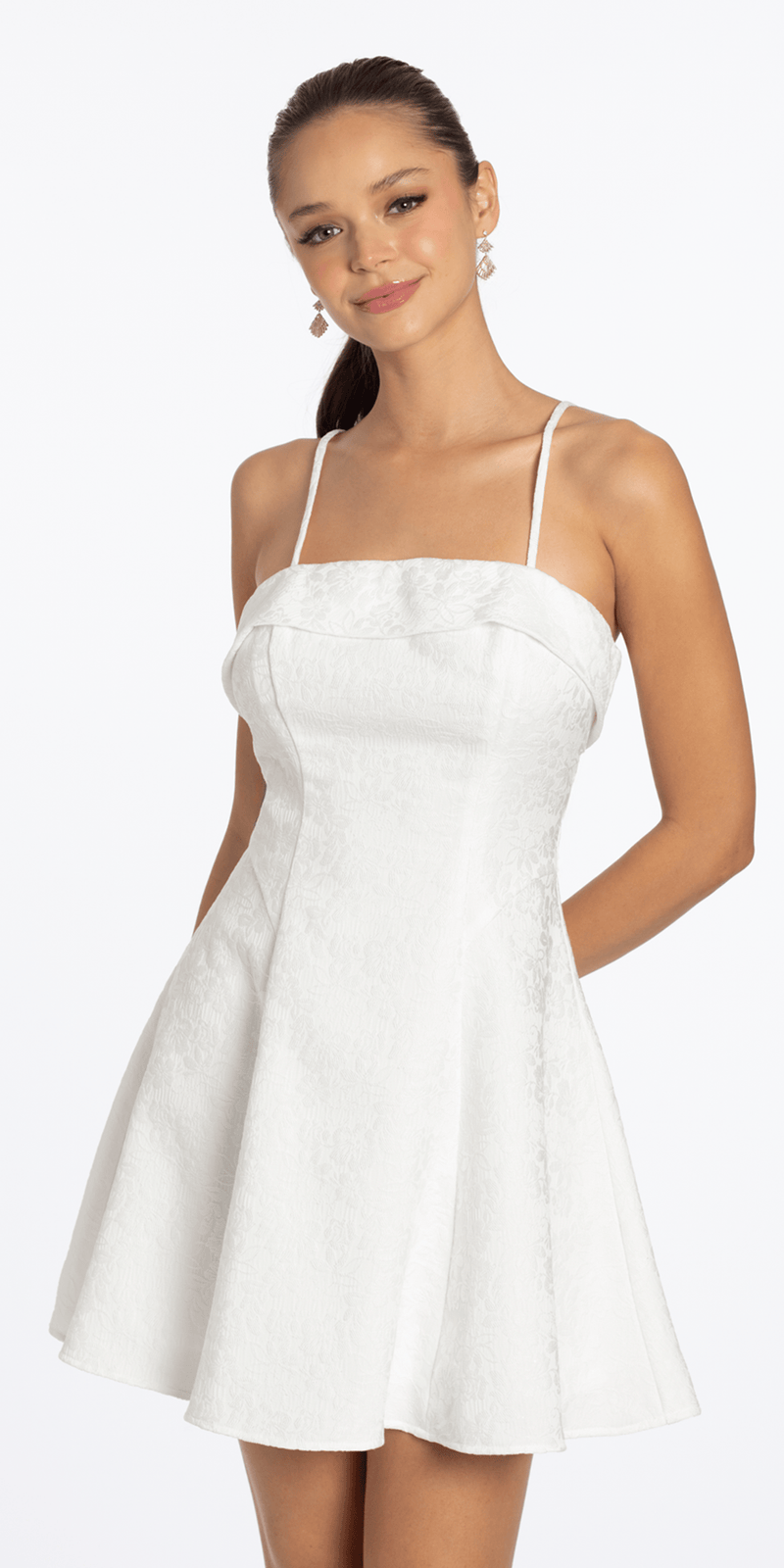 Floral Jacquard Foldover Square Neck Skater Dress - Camille La Vie