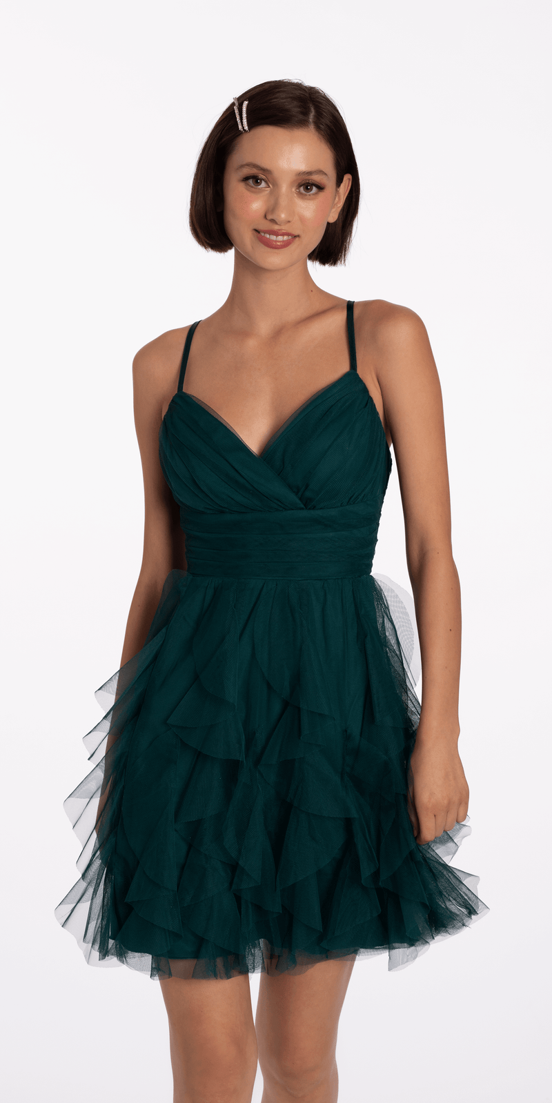 Pleated Mesh Sweetheart Lace Up Back Fit and Flare Dress - Camille La Vie
