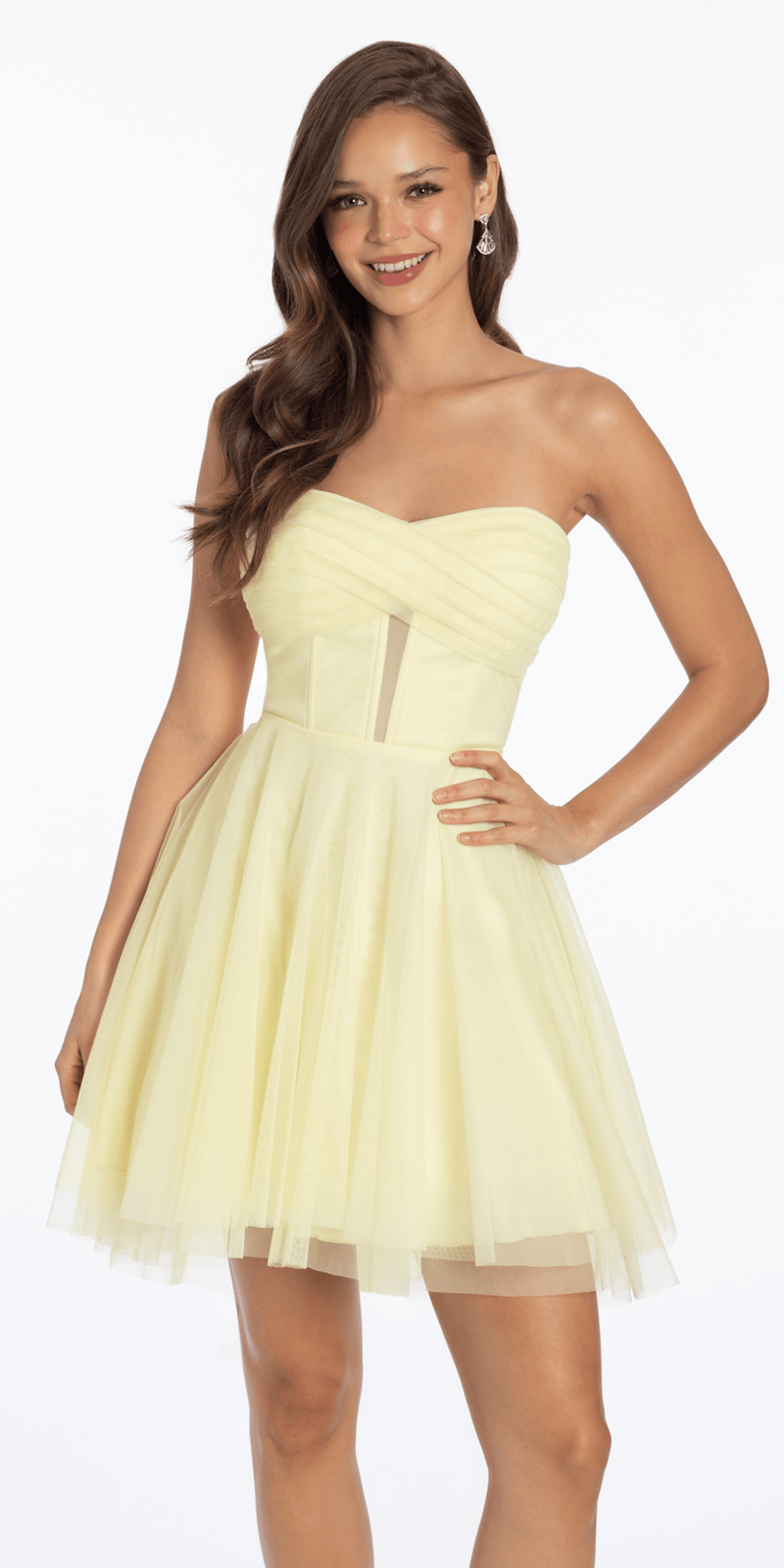 Strapless Mesh Corset Fit and Flare Dress with Twist Bodice - Camille La Vie