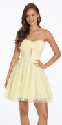 Strapless Mesh Corset Fit and Flare Dress with Twist Bodice - Camille La Vie