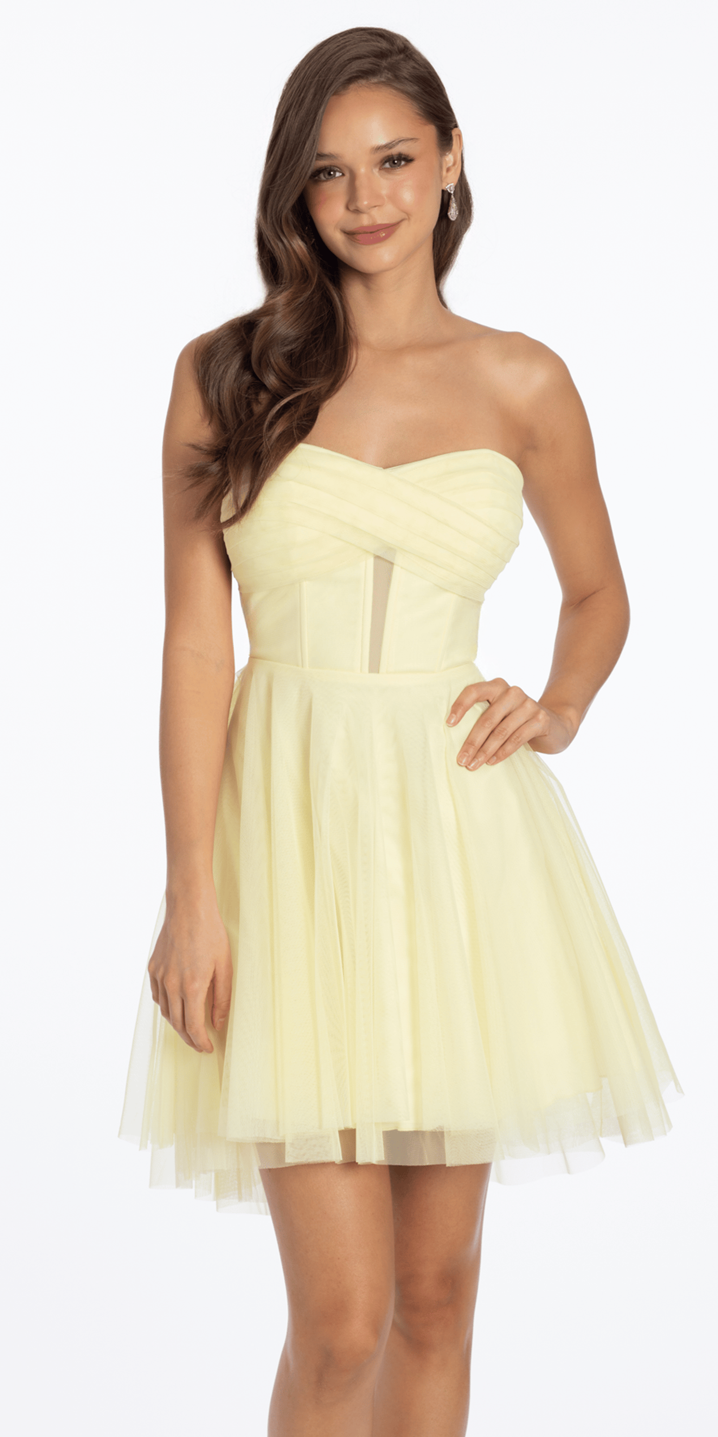 Strapless Mesh Corset Fit and Flare Dress with Twist Bodice - Camille La Vie
