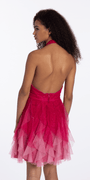 Camille La Vie Ombre Glitter Mesh Halter Fit and Flare Dress
