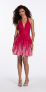 Camille La Vie Ombre Glitter Mesh Halter Fit and Flare Dress