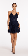 Glitter Illusion Tiered Plunge Fit and Flare Dress - Camille La Vie
