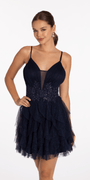Glitter Illusion Tiered Plunge Fit and Flare Dress - Camille La Vie