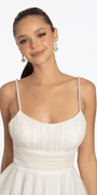 Glitter Mesh Scoop Neck Fit and Flare Dress with Pearl Straps - Camille La Vie