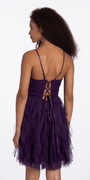 Camille La Vie Lace Up Back Tiered Glitter Mesh Fit and Flare Dress