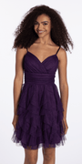 Camille La Vie Lace Up Back Tiered Glitter Mesh Fit and Flare Dress junior / 4 / grape