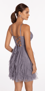 Lace Up Back Tiered Glitter Mesh Fit and Flare Dress - Camille La Vie