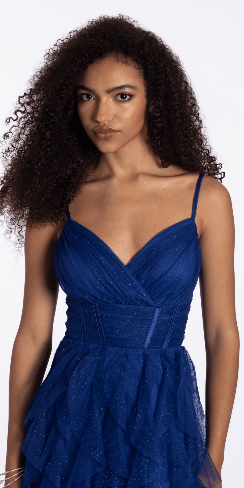 royal-blue/size/4/missy/Camille La Vie/Sweetheart Glitter Mesh Corset High Low Dress/closeup