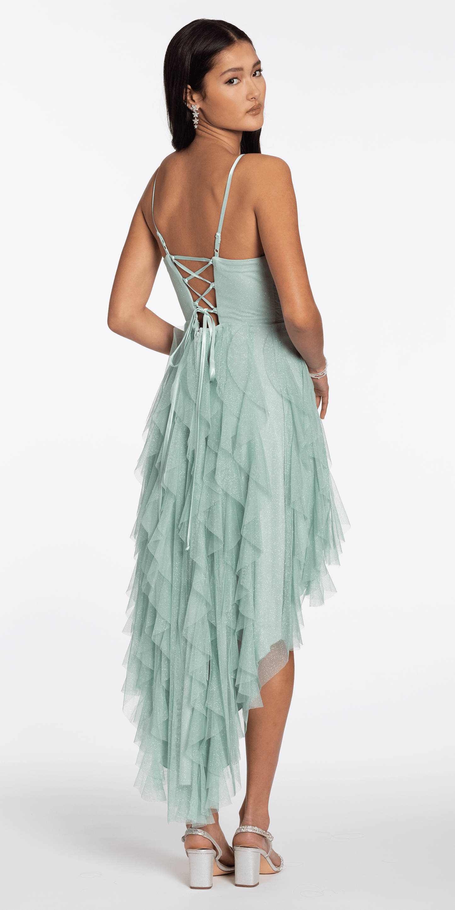 sage/size/4/missy/Camille La Vie/Sweetheart Glitter Mesh Corset High Low Dress/back