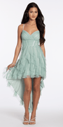 sage/size/4/missy/Camille La Vie/Sweetheart Glitter Mesh Corset High Low Dress/front