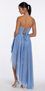 blue/size/s/missy/Camille La Vie/Pleated Glitter Mesh Strapless Dress with Asymmetrical Hem/back