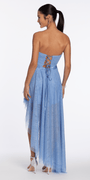 blue/size/s/missy/Camille La Vie/Pleated Glitter Mesh Strapless Dress with Asymmetrical Hem/back alt