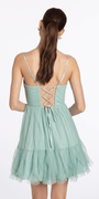Glitter Mesh Fit and Flare Dress with Ruffle Hem - Camille La Vie