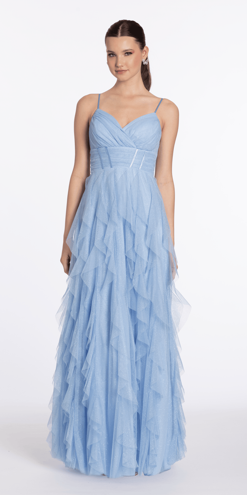 Sweetheart Mesh Pleated Column Dress with Ruffles - Camille La Vie