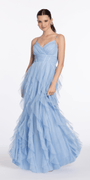 Sweetheart Mesh Pleated Column Dress with Ruffles - Camille La Vie
