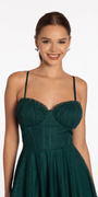 Glitter Mesh Sweetheart Pleated Tea Length Dress - Camille La Vie