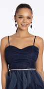 Strappy Back Ombre Glitter Mesh A Line Dress with Rhinestone Detail - Camille La Vie